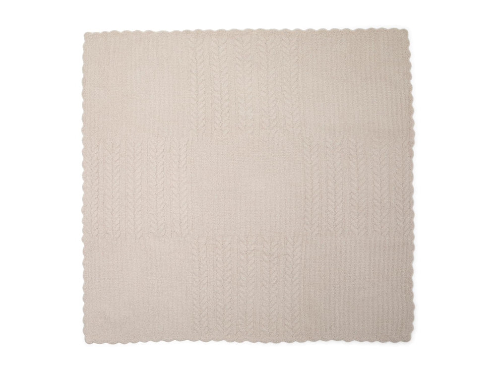 Barefoot Dreams blanket in stone with satin border for on-the-go warmth