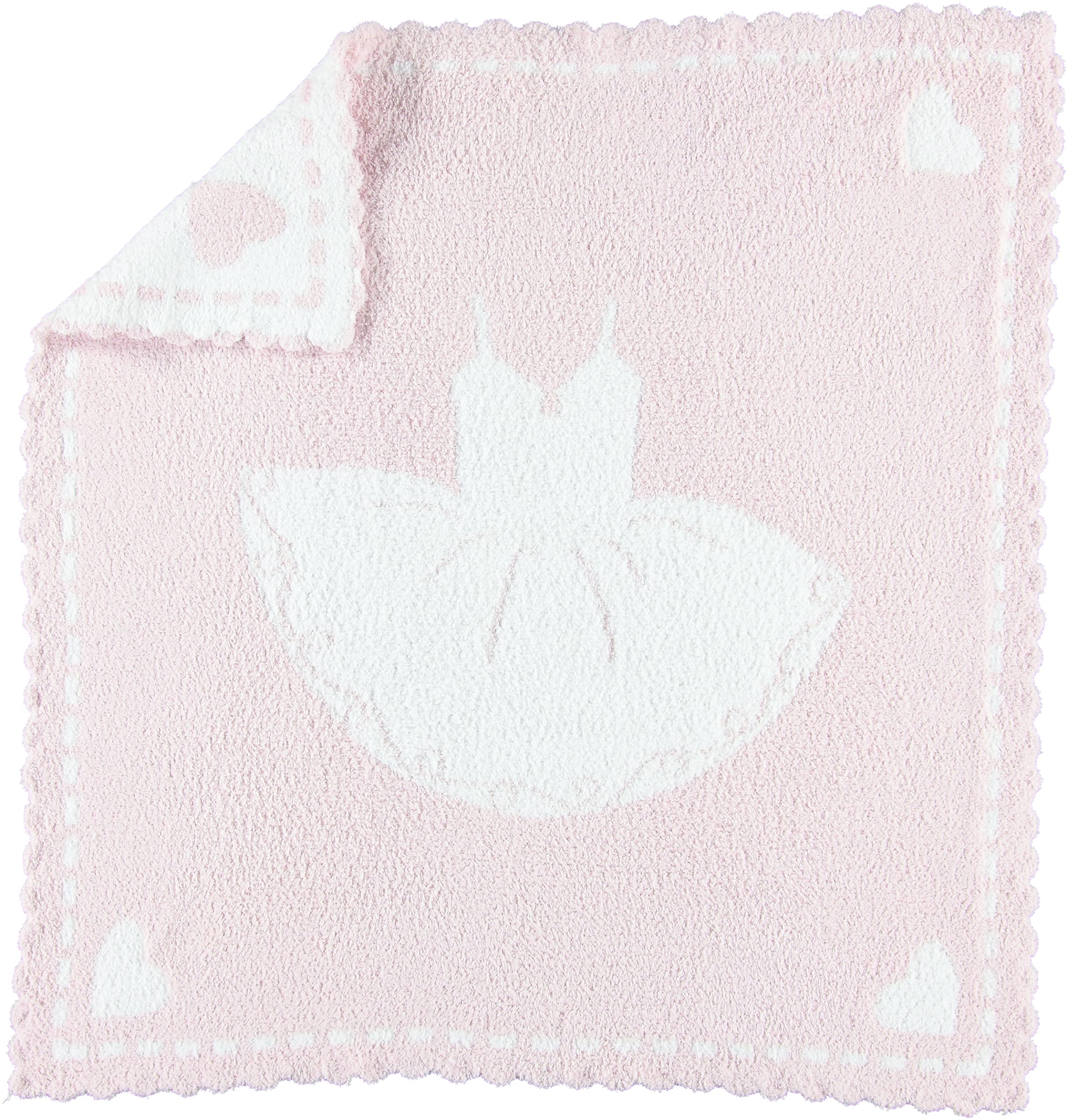 Barefoot Dreams CozyChic scalloped blanket in pink tutu laid flat for nursery use