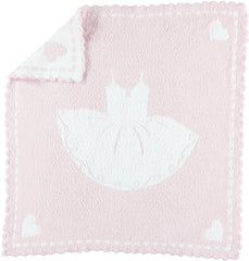 Barefoot Dreams CozyChic scalloped blanket in pink tutu laid flat for nursery use