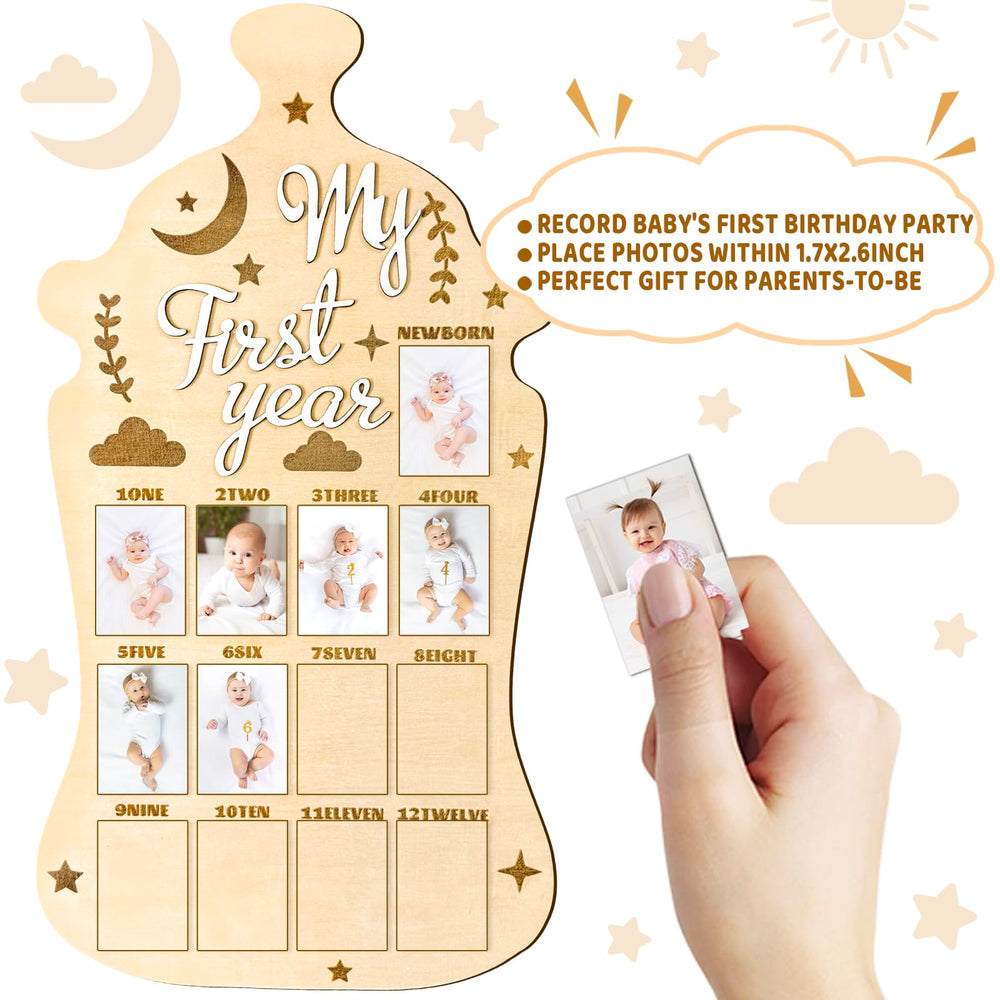 Barri Design Beige natural wood finish complements nursery decor while hosting photos.