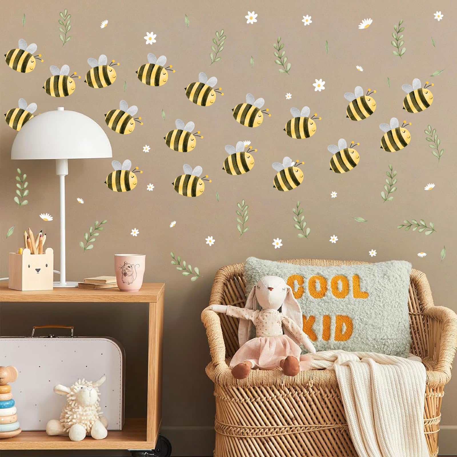 Barri Design boho nursery wall decals with green leaves for calm spaces.