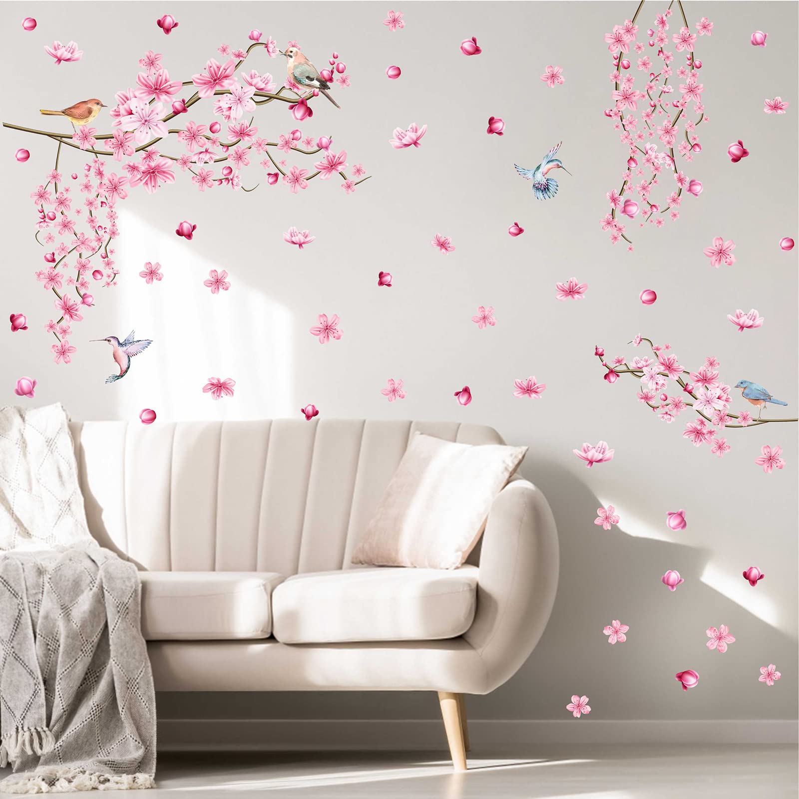 Barri Design watercolor pink blossoms wall decal adds gentle color and charm.
