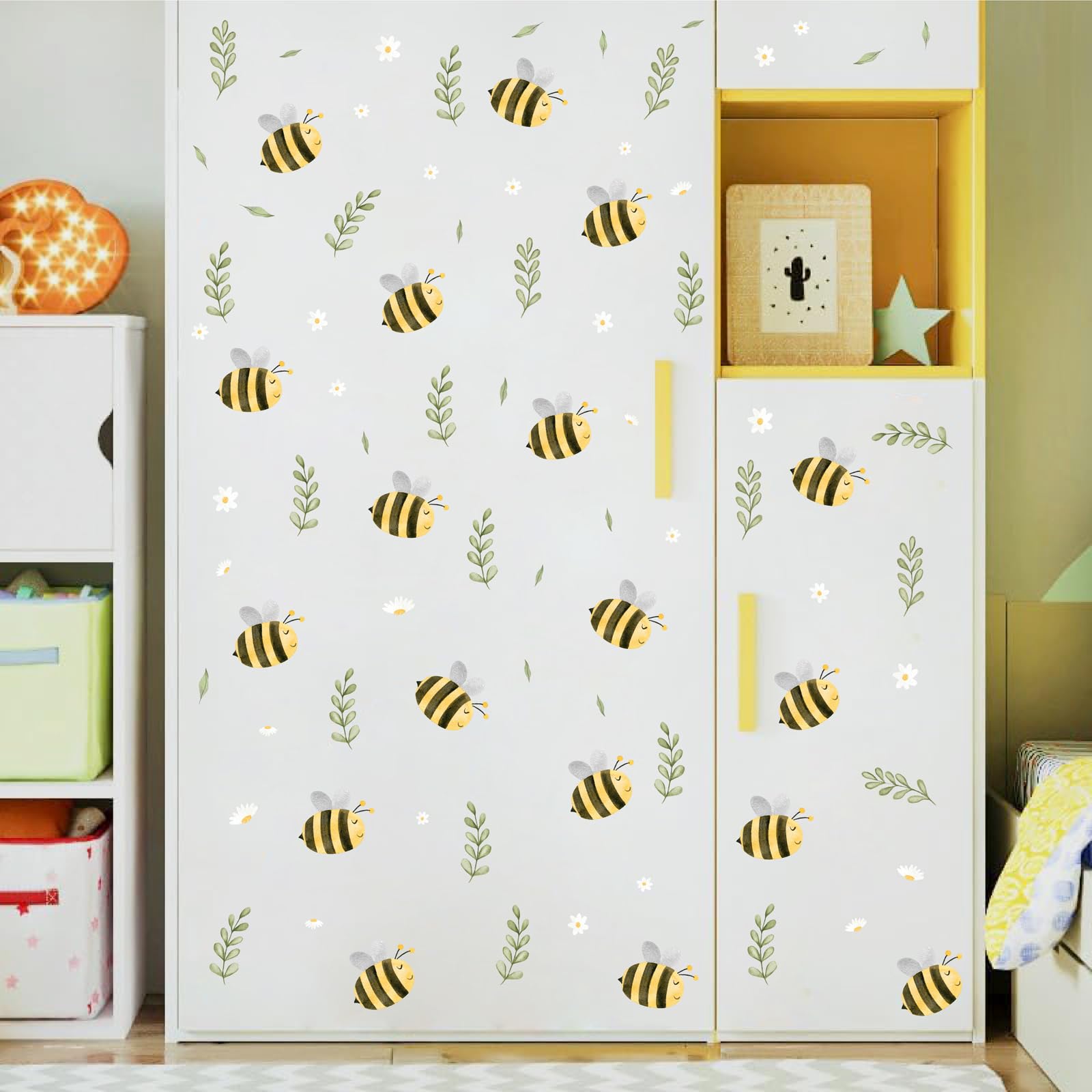 Barri Design green leaf bee wall decals set for playful spaces.