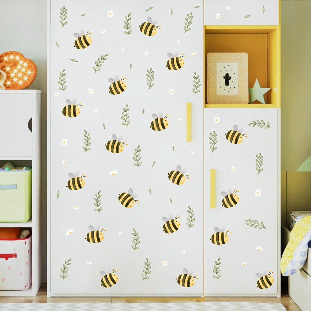 Barri Design green leaf bee wall decals set for playful spaces.