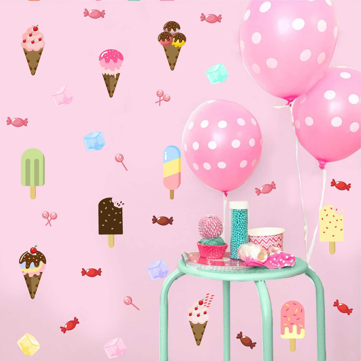 Barri Design ice cream wall decals set adds playful color to kids' rooms, easy peel-and-stick application