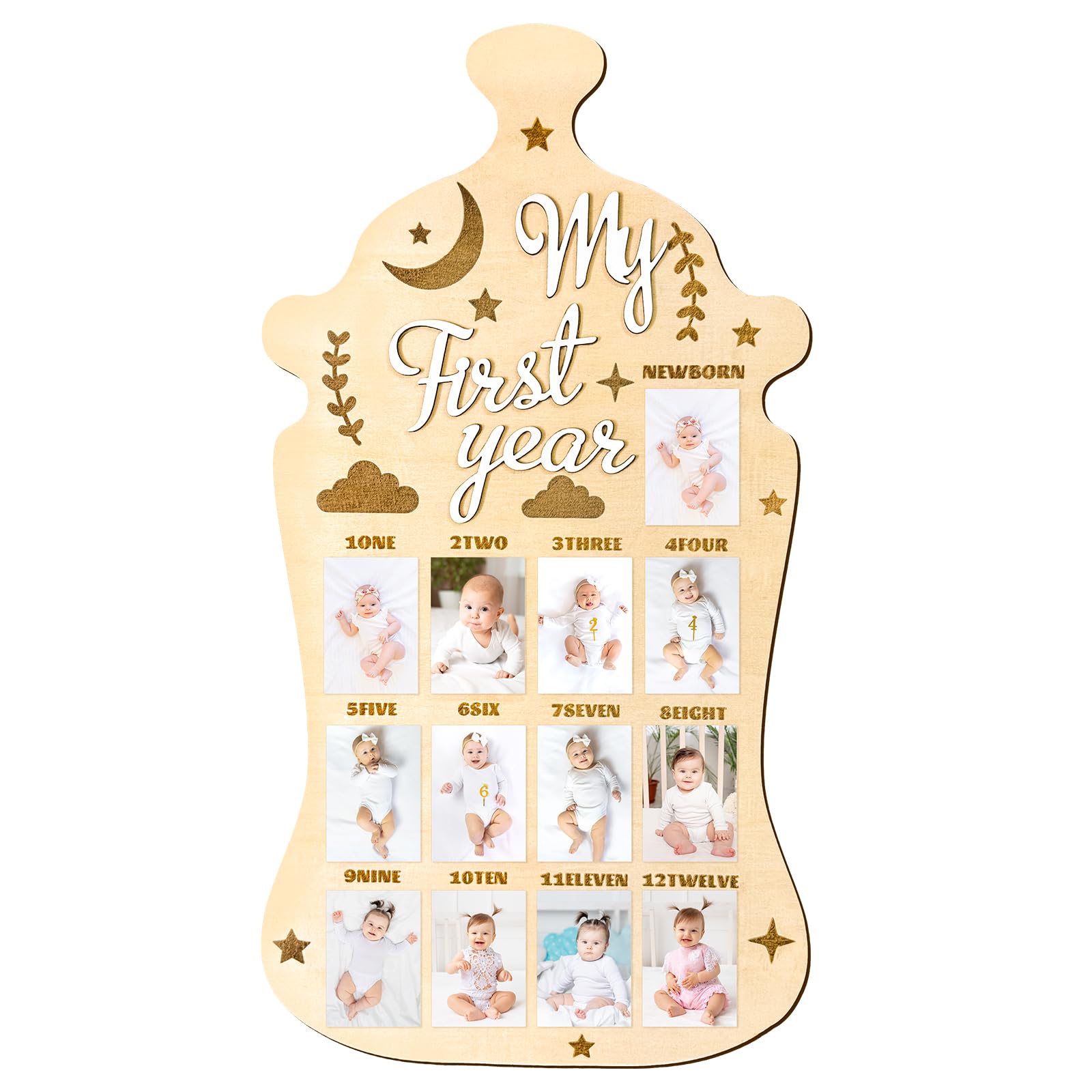 Barri Design My First Year Photo Board with 17x13 inch display for baby milestones.