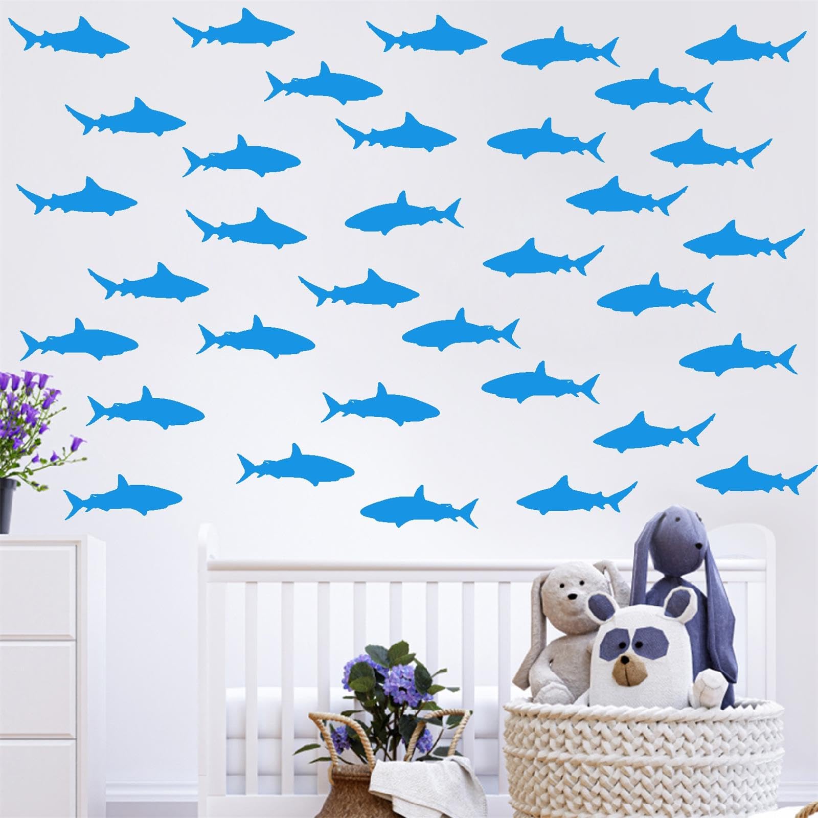 Barri Design small shark decal kids room adds playful accents on walls