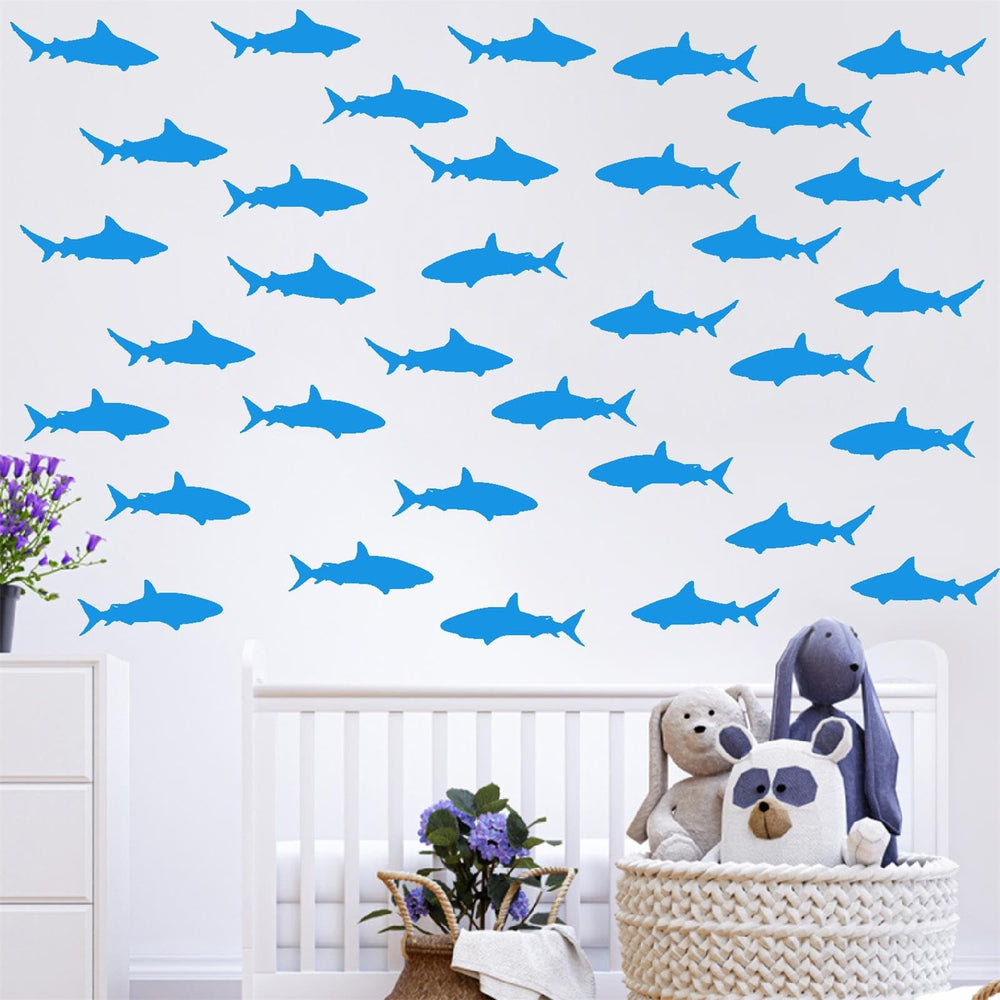 Barri Design small shark decal kids room adds playful accents on walls