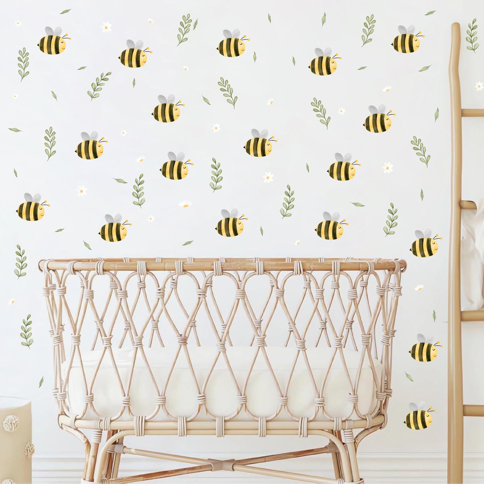 Barri Design watercolor bee leaf wall stickers add nature warmth.