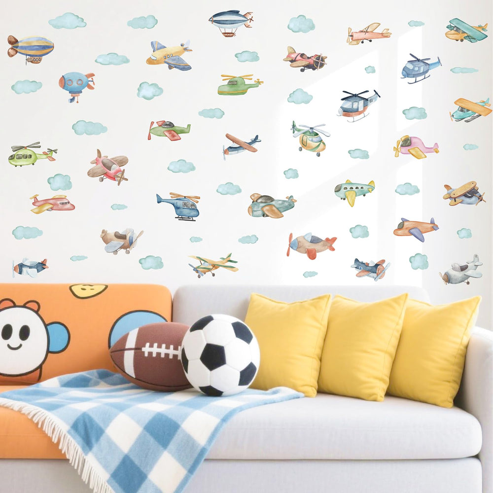 Barri Design watercolor cloud wall decals create dreamy skies with soft color transitions.