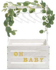 Barydat baby shower crate setup with letters and garland for stylish party decor