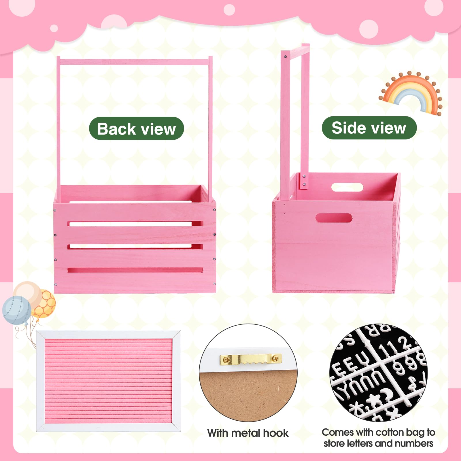 Barydat pink rose garland on crate enhances décor for photos