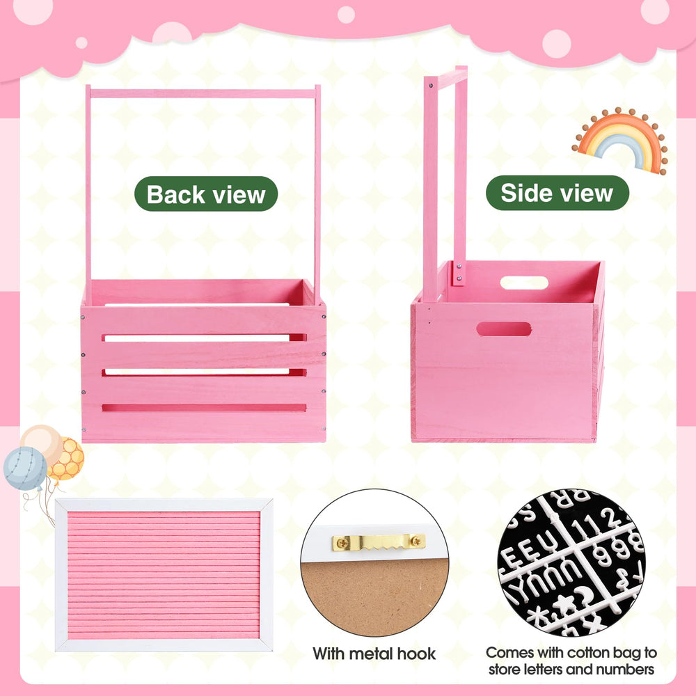 Barydat pink rose garland on crate enhances décor for photos