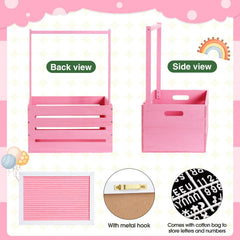 Barydat pink rose garland on crate enhances décor for photos