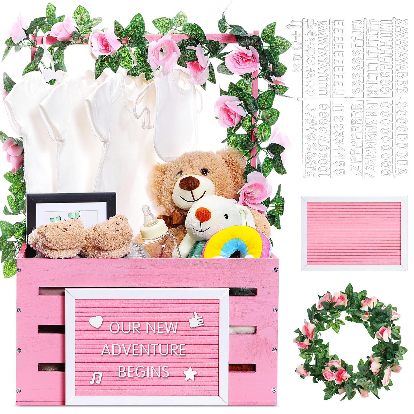 Barydat pink wooden baby shower crate ready for stylish storage and décor