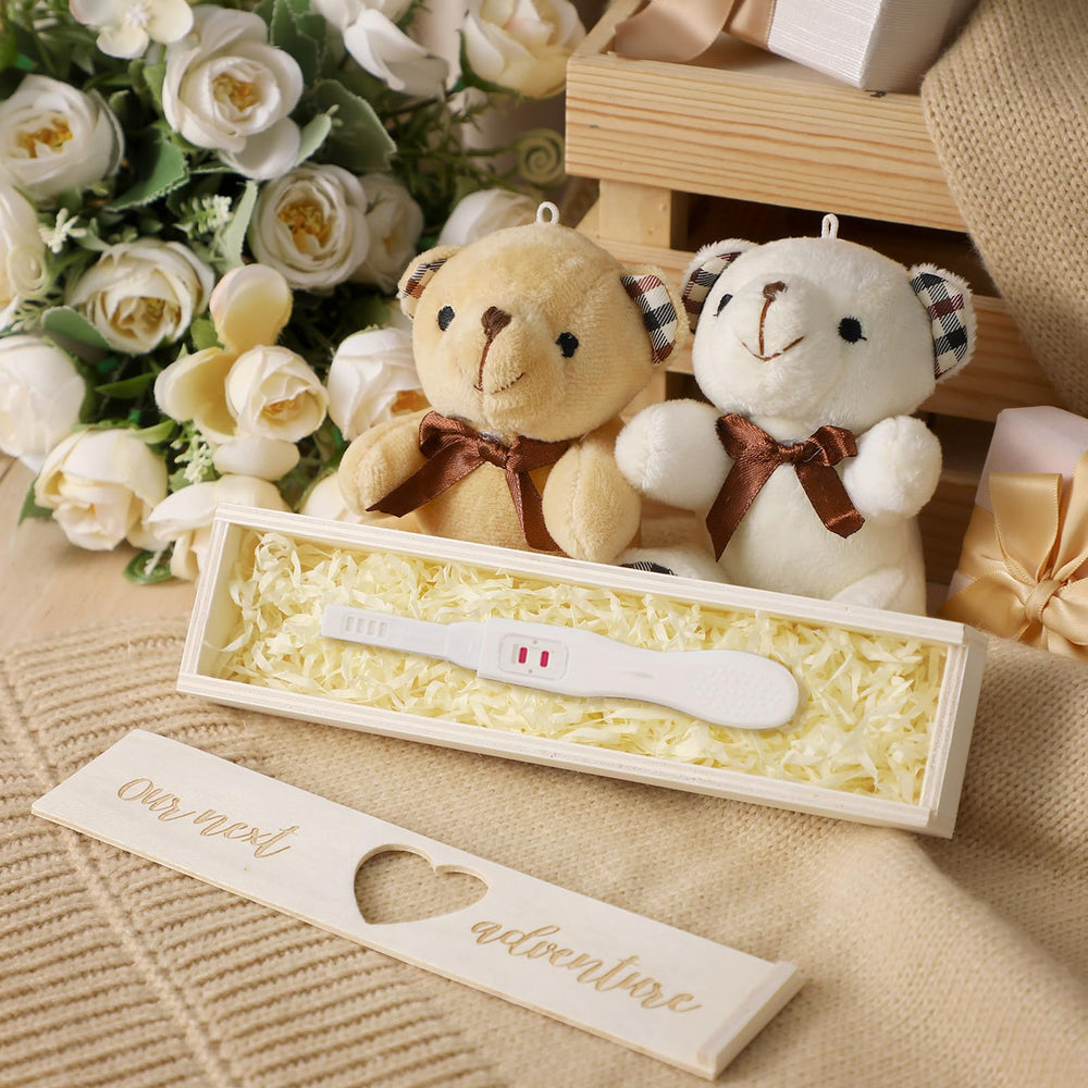 Barydat compact pregnancy test box space for test sticks and keepsakes.
