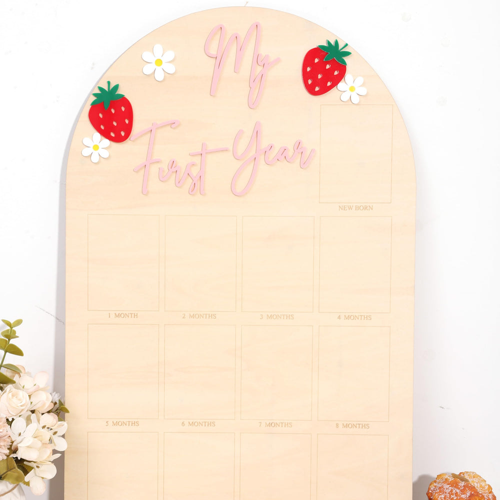 BASCT strawberry milestones board decorative keepsake capturing growth month by month.
