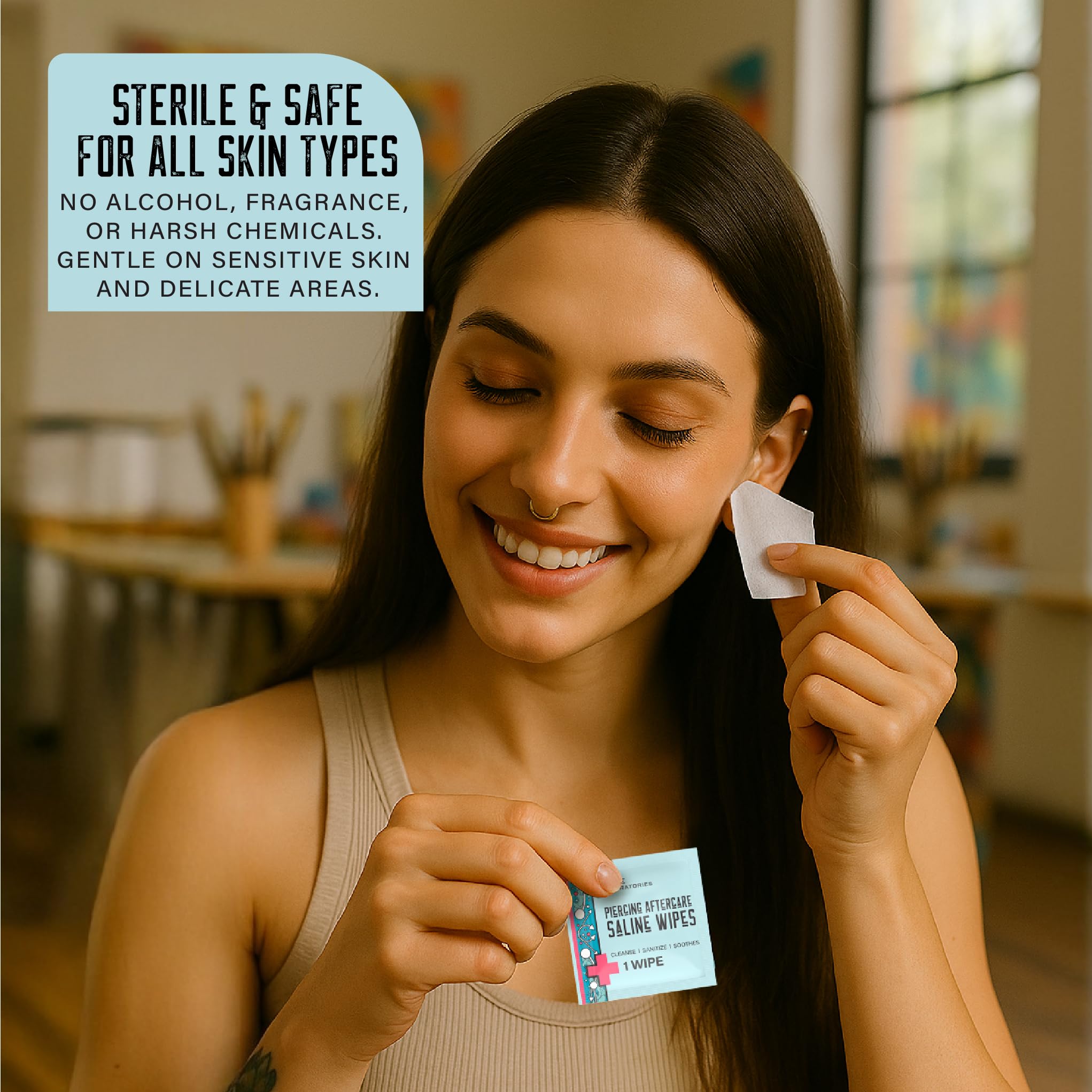 Base Laboratories Piercing Aftercare Wipes ear cleaning for pierced ears.