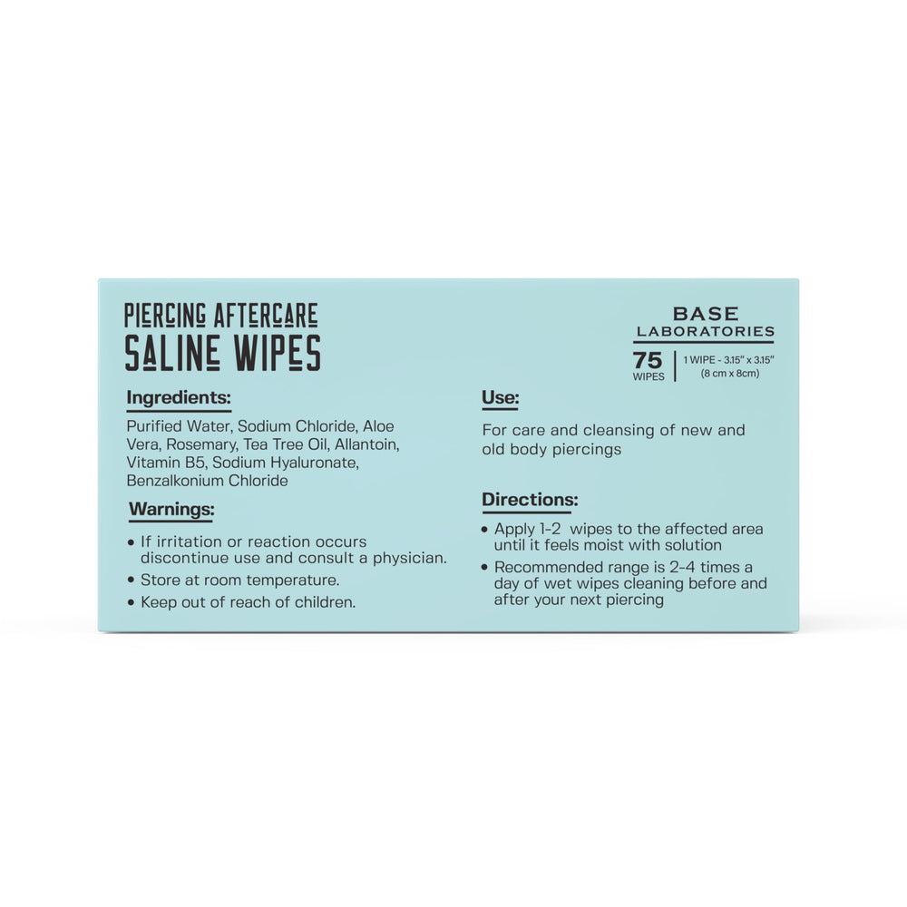 Base Laboratories Piercing Aftercare Wipes individually wrapped for hygienic use.
