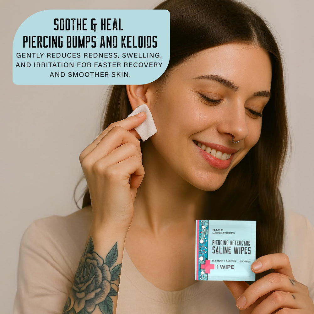 Base Laboratories Piercing Aftercare Wipes nose use for nasal piercings.