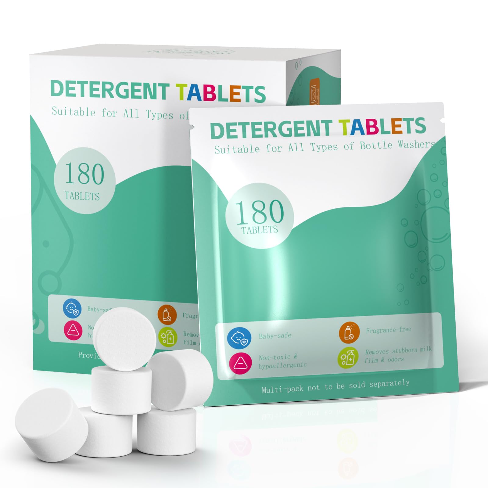 Basece baby bottle washer tablets in a 180-count pack for convenience