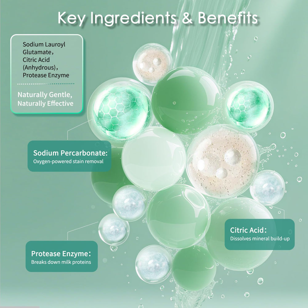 Tablets breaking down milk residue on bottles and nipples