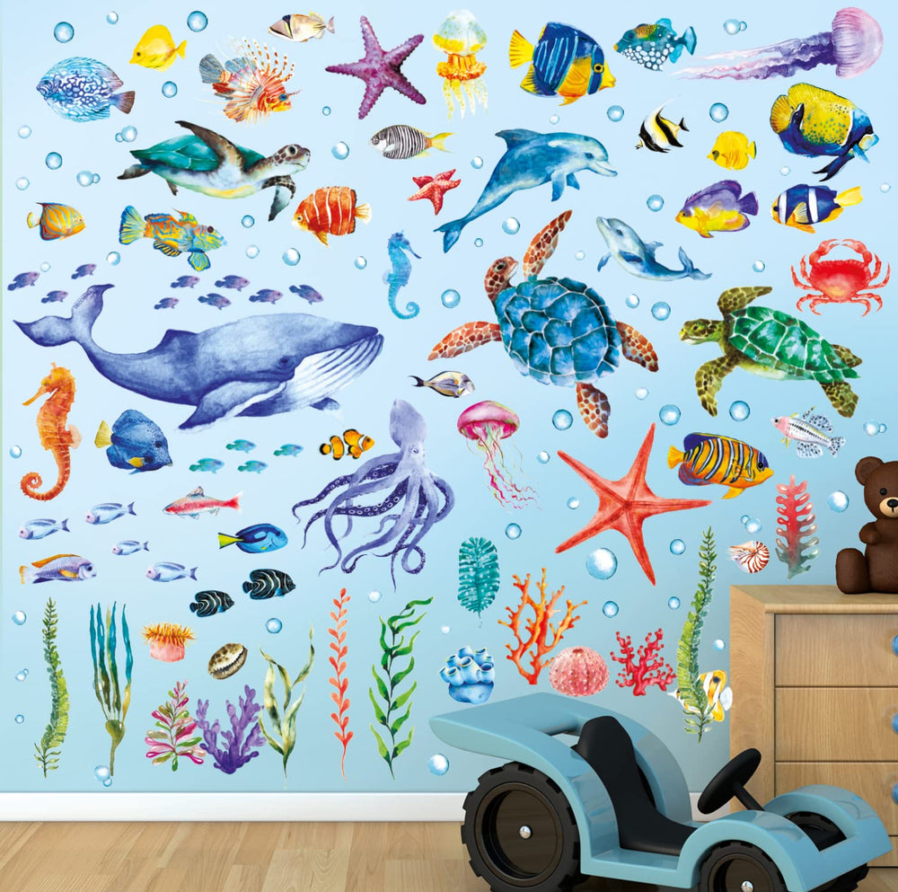 BASHOM Under the Sea wall decals collection enhances kids' rooms with engaging ocean imagery.