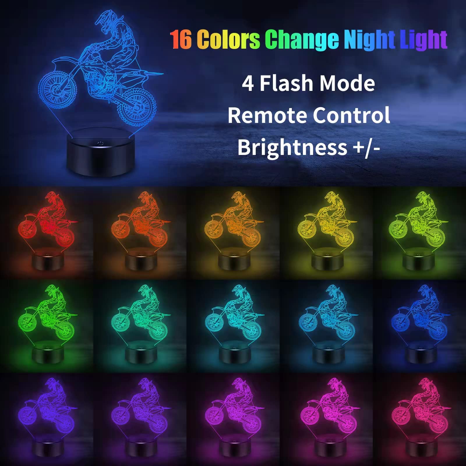 BASSI dirt bike LED remote light with 16 color options for versatile mood lighting