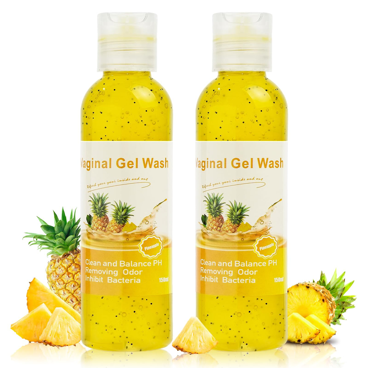 BASSI feminine wash bottle with pineapple scent for a fresh, balanced cleanse.