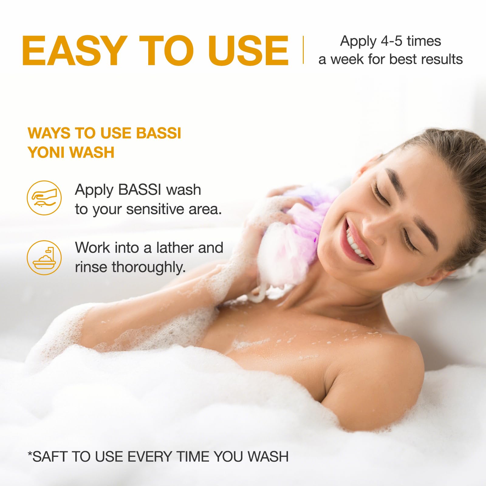 BASSI moisturizing formula suggests lasting hydration for intimate skin.