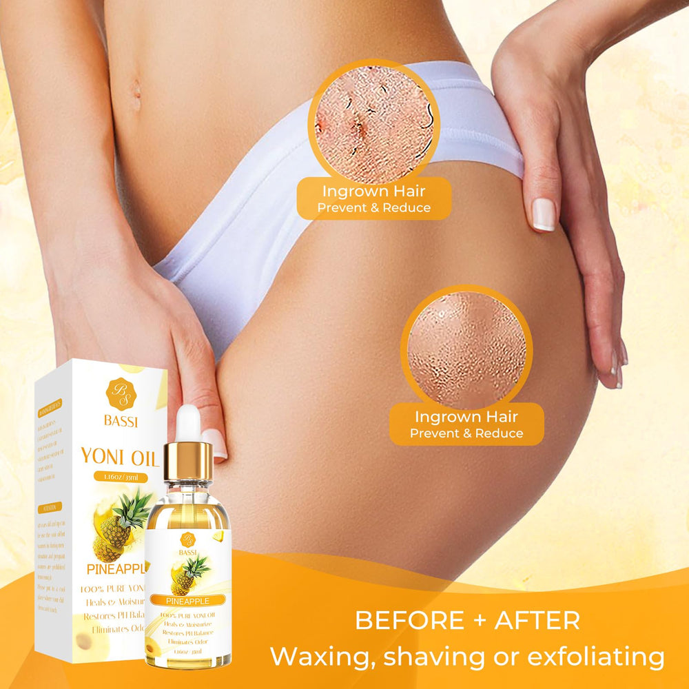 BASSI yoni oil applied to skin after bathing for comfort.