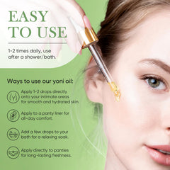 BASSI Yoni Oil close-up highlights silky texture for soothing skin and comfort.