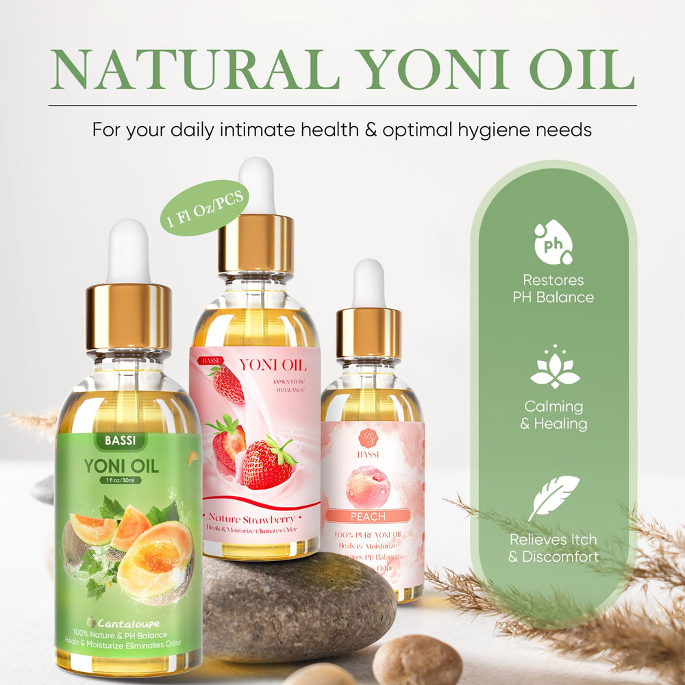 BASSI Yoni Oil organic blend emphasizes natural ingredients for gentle pH support.