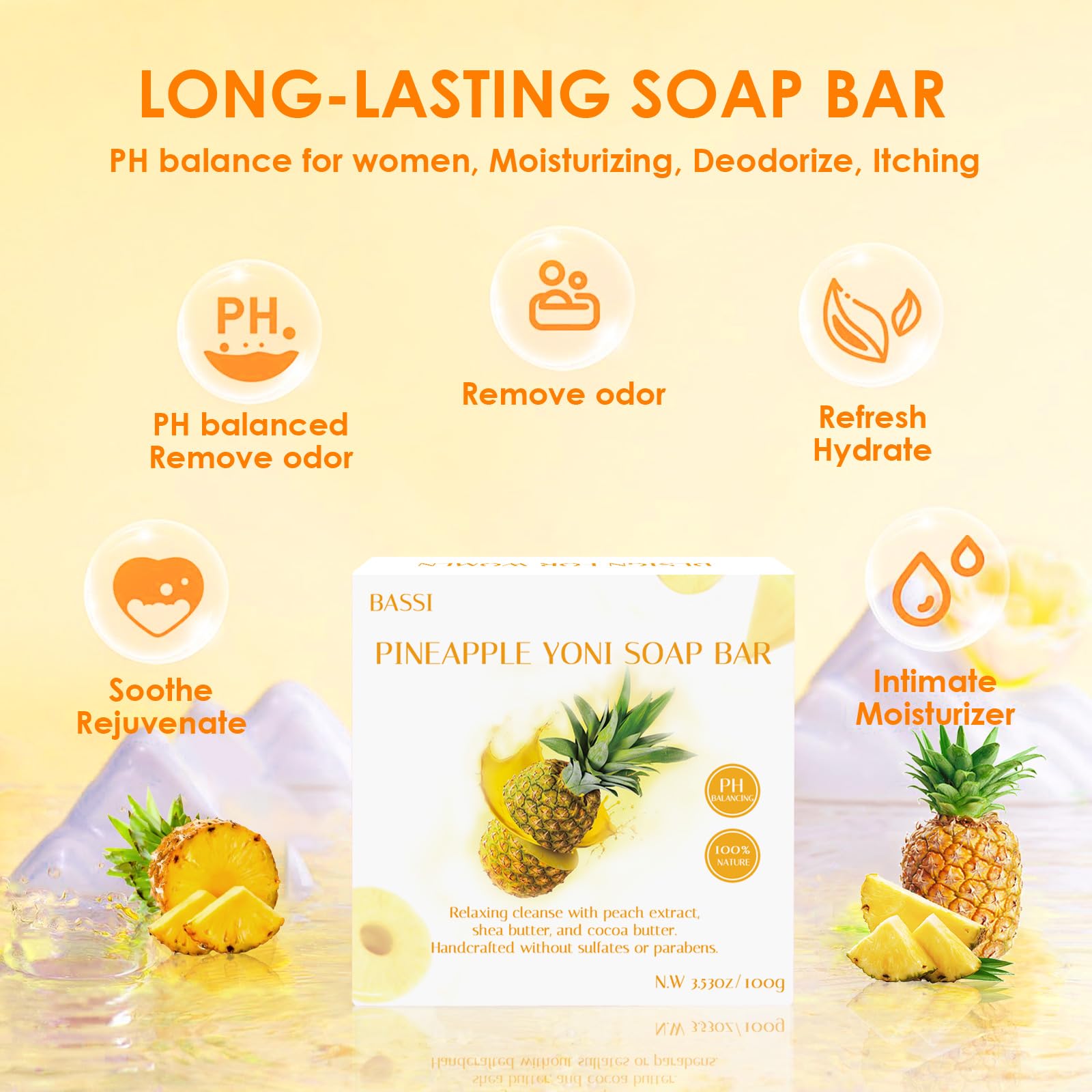 BASSI yoni soap bar foaming net in use demonstrates easy lather for daily cleansing.