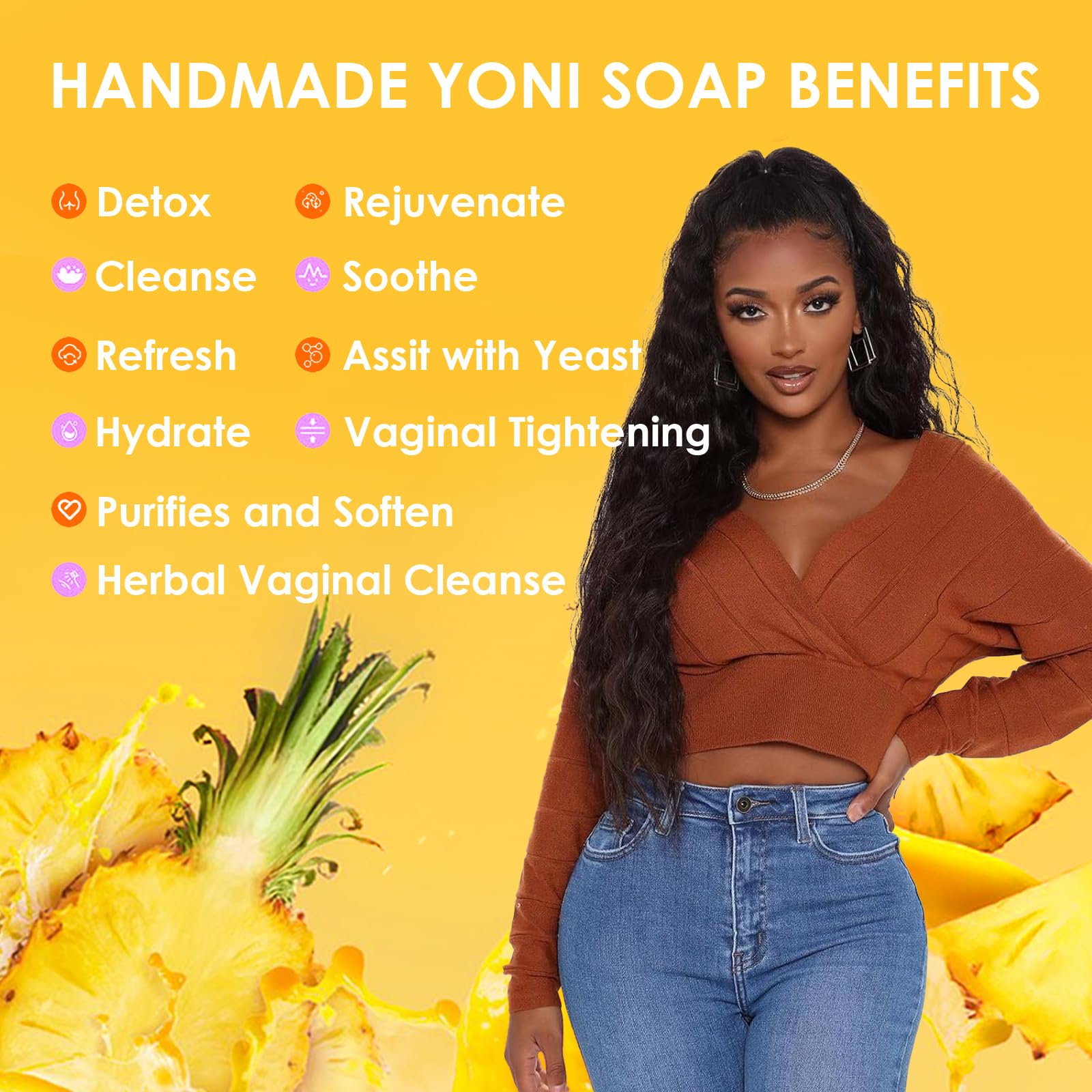BASSI yoni soap bar pineapple oil glow on skin during cleansing.