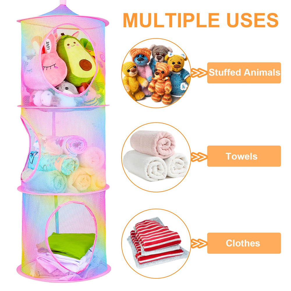 basumee hanging storage for closets and hallways keeps plushies accessible.