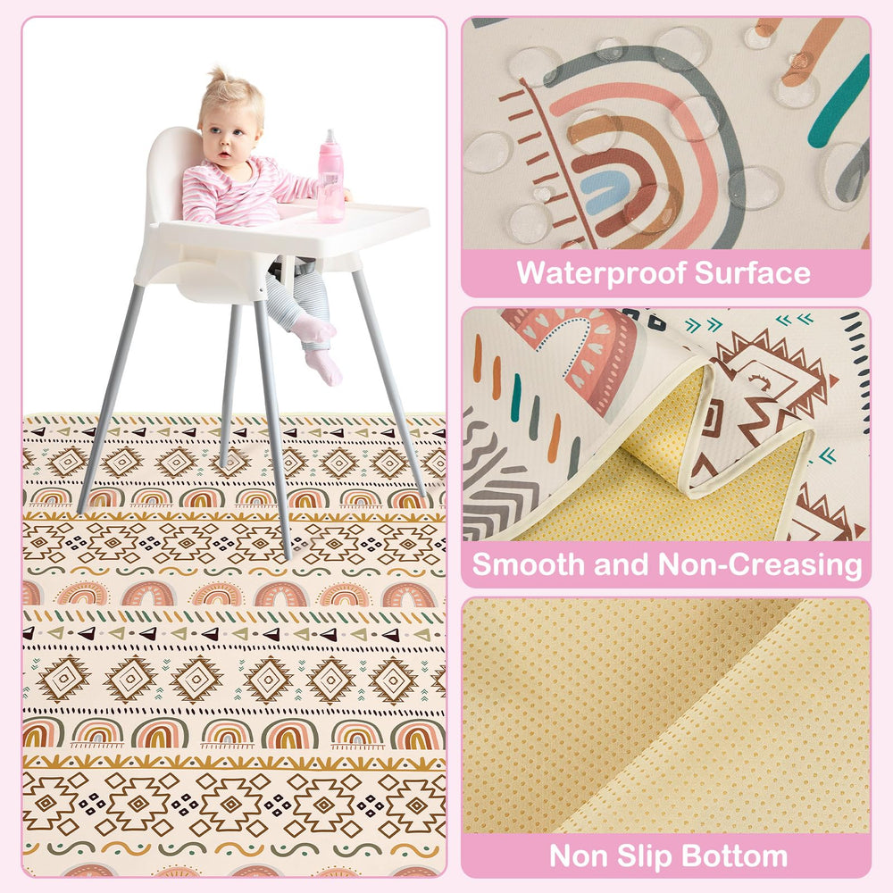 Basumee High chair mat foldable for easy travel and storage.