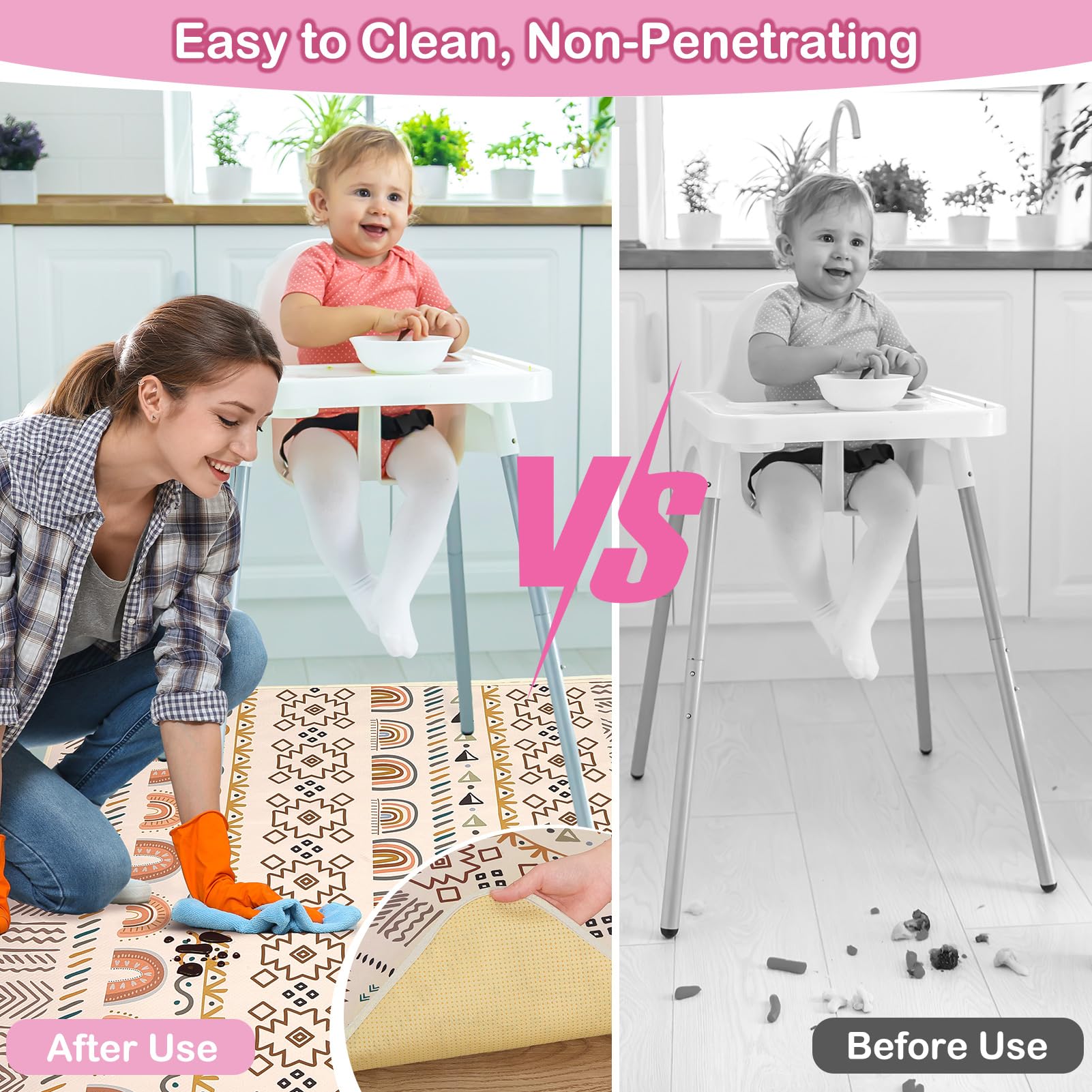 Basumee high chair mat waterproof brown geometry keeps messes contained.