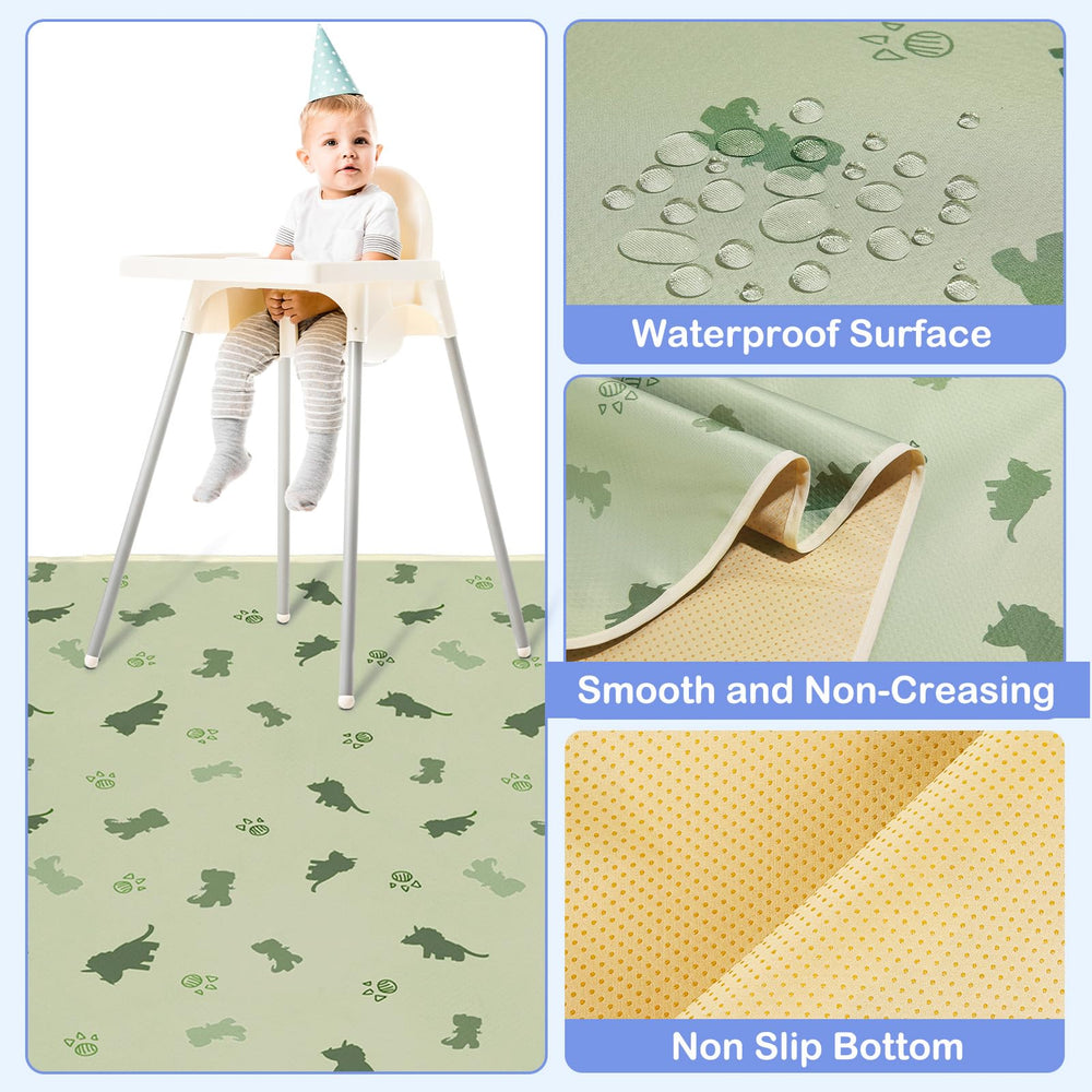 Basumee Splat Mat in light green dinosaur pattern adds playful dining.