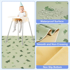 Basumee Splat Mat in light green dinosaur pattern adds playful dining.