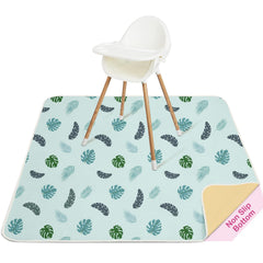 Basumee Splat Mat under high chair keeps floors clean and easy to wipe