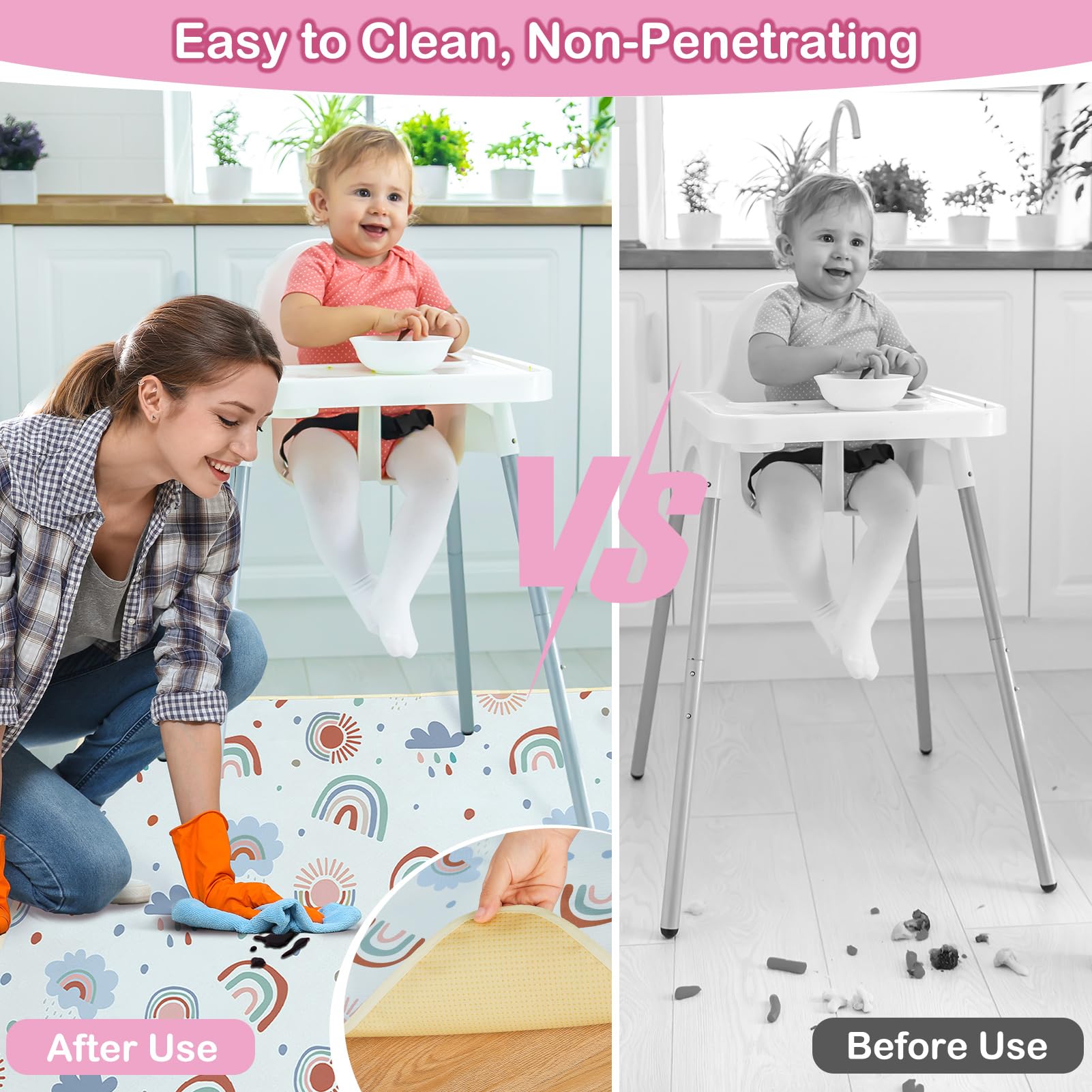 Basumee Splat Mat waterproof surface is easy to wipe clean