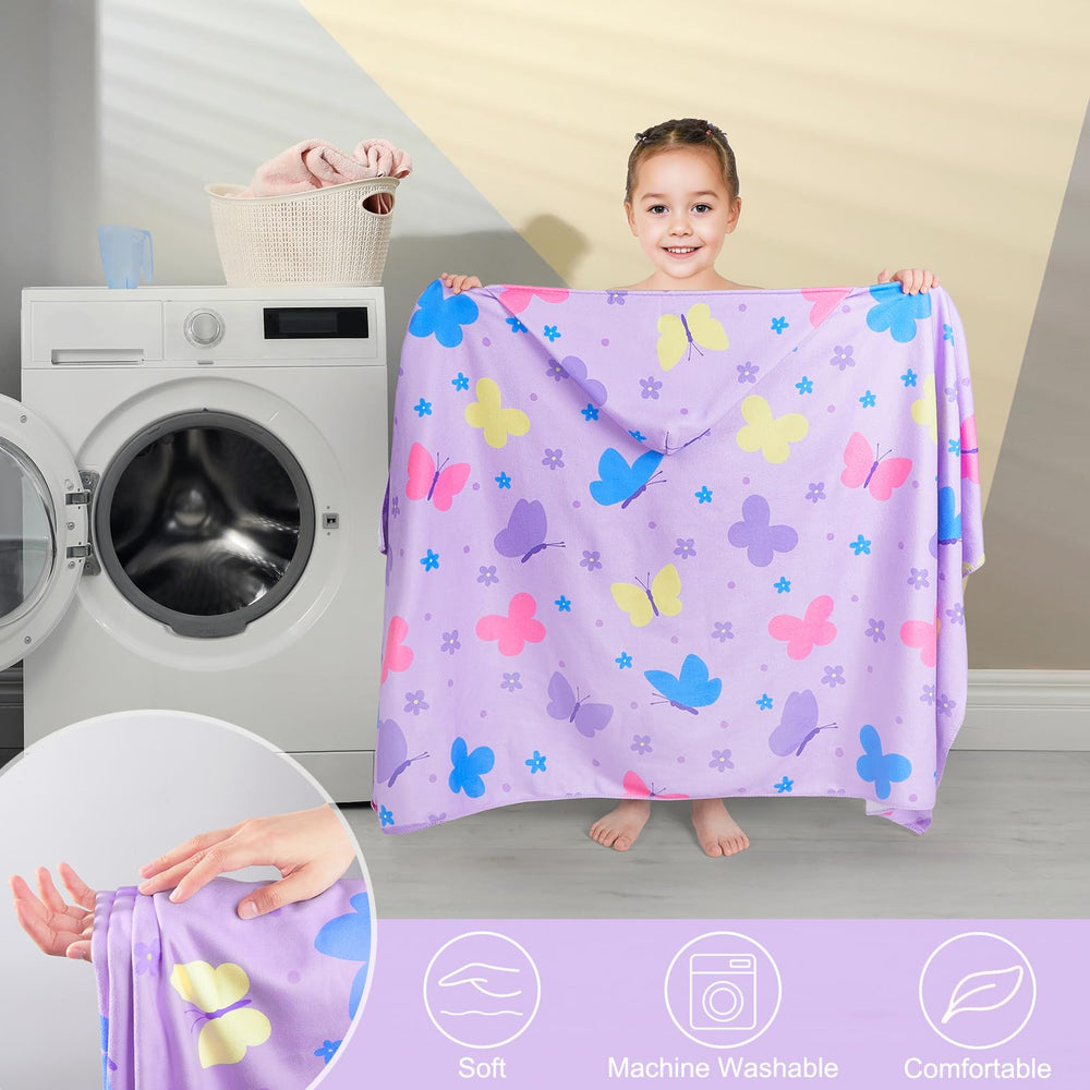 Basumee towel with hood and button keeps towel in place