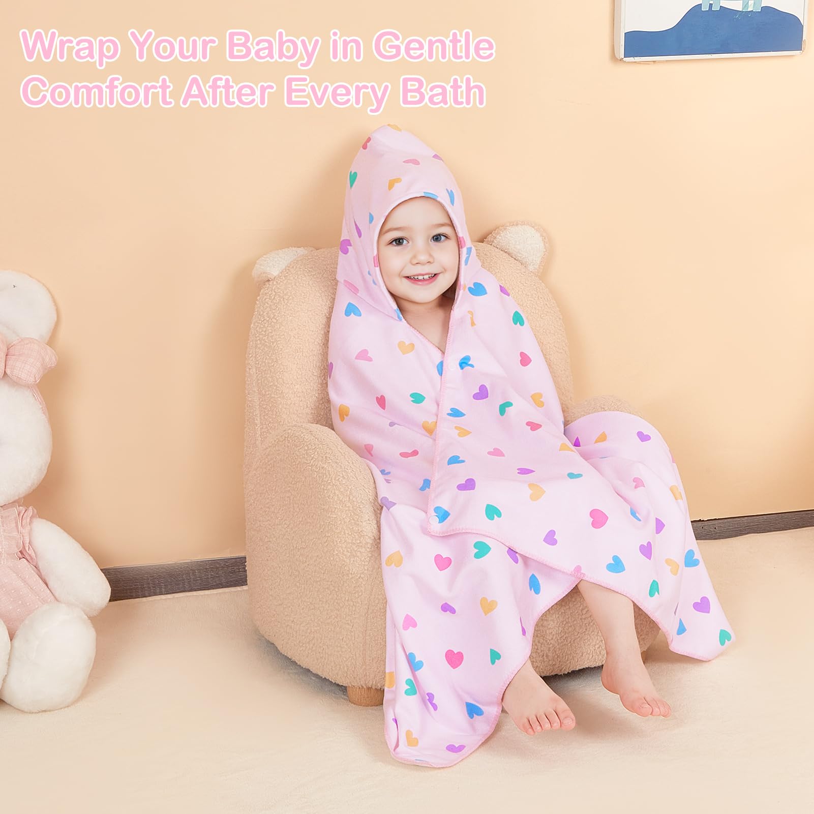 Basumee stripe pattern hooded towel keeps child warm and comfy after bath