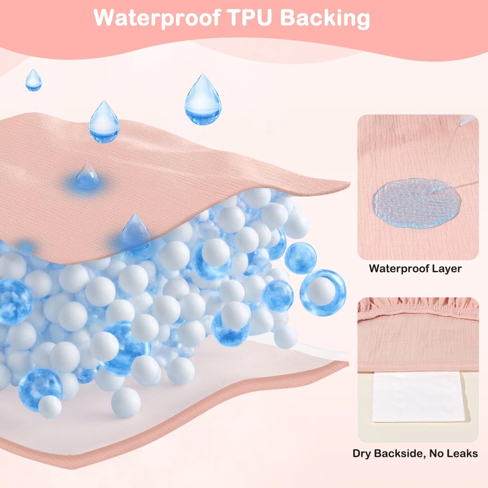 Basumee waterproof bottom layer close-up, prevents leaks for clean diaper changes.