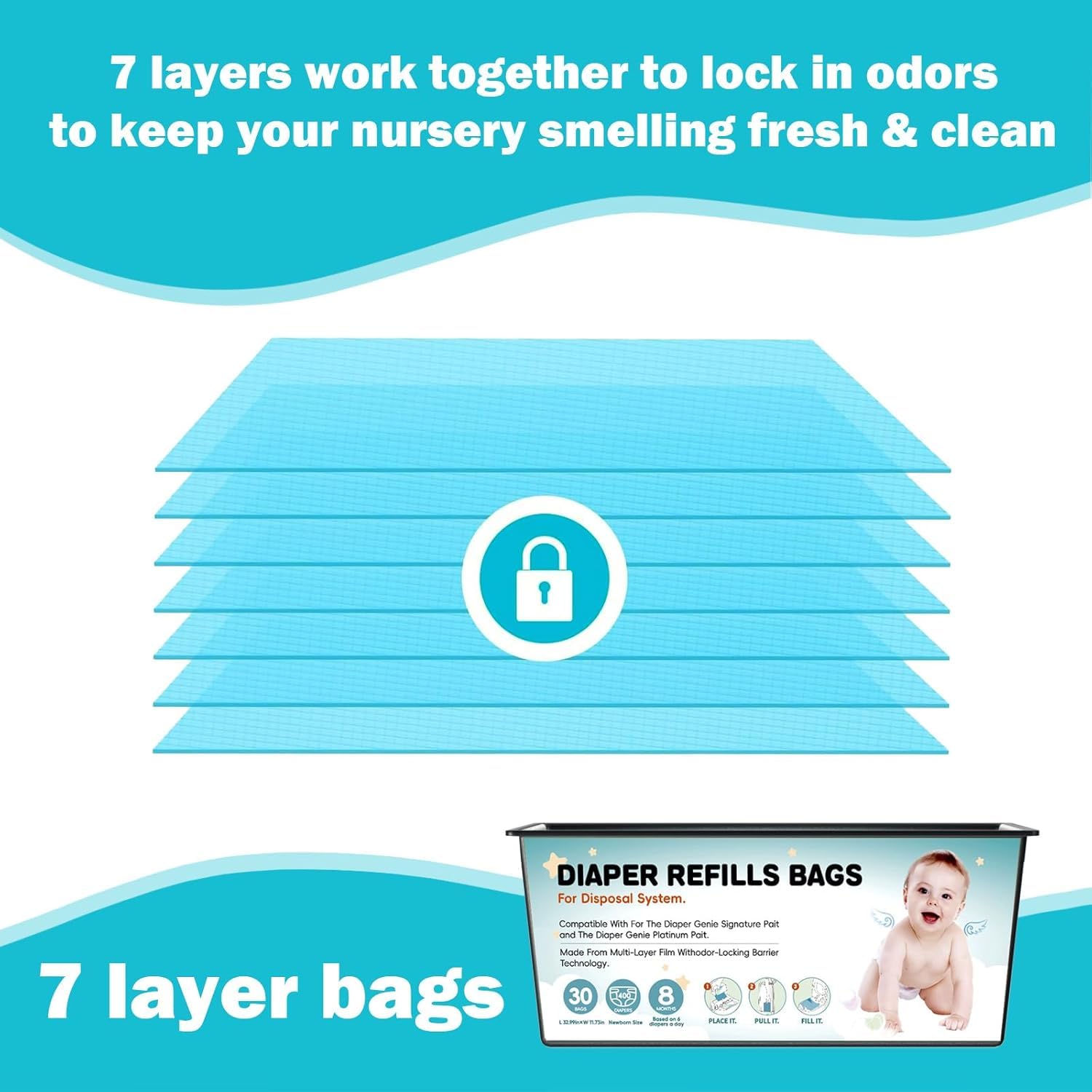 BATADAPTER Genie Easy Roll Signature-compatible refills simplify pail liner changes.