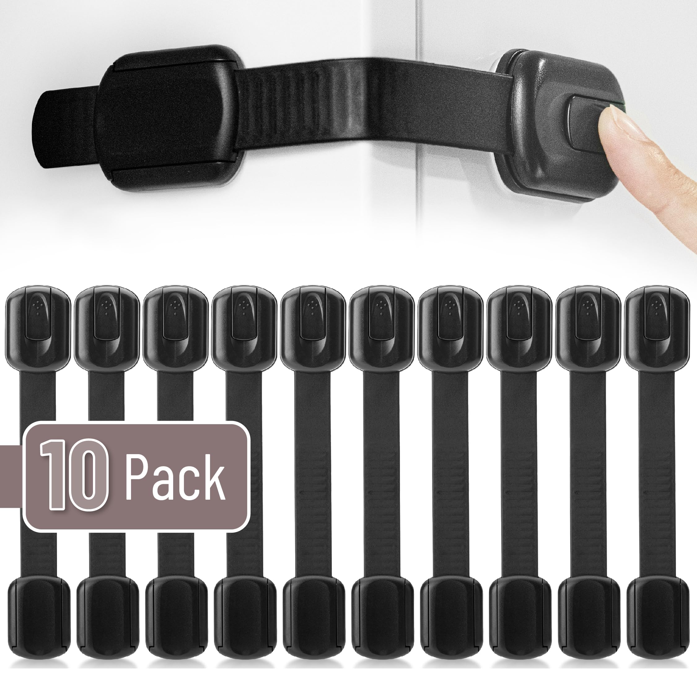 Bates Choice strap locks with strong 3M adhesive for furniture surface protection and secure mounting.