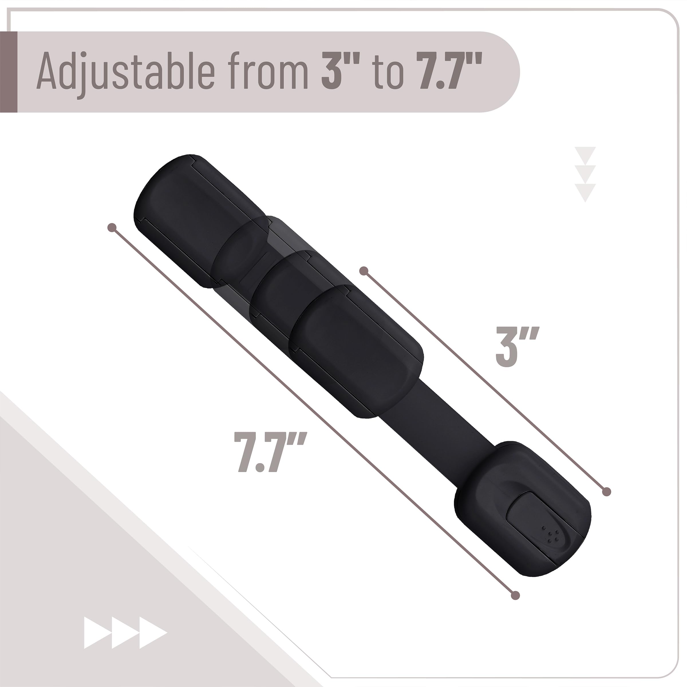 Bates Choice strap extended from 3 to 7.7 inches for flexible fit on furniture.