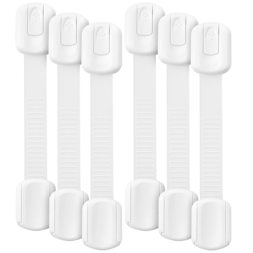 Bates Choice 6-pack strap locks secure cabinet edges for baby-proofing.