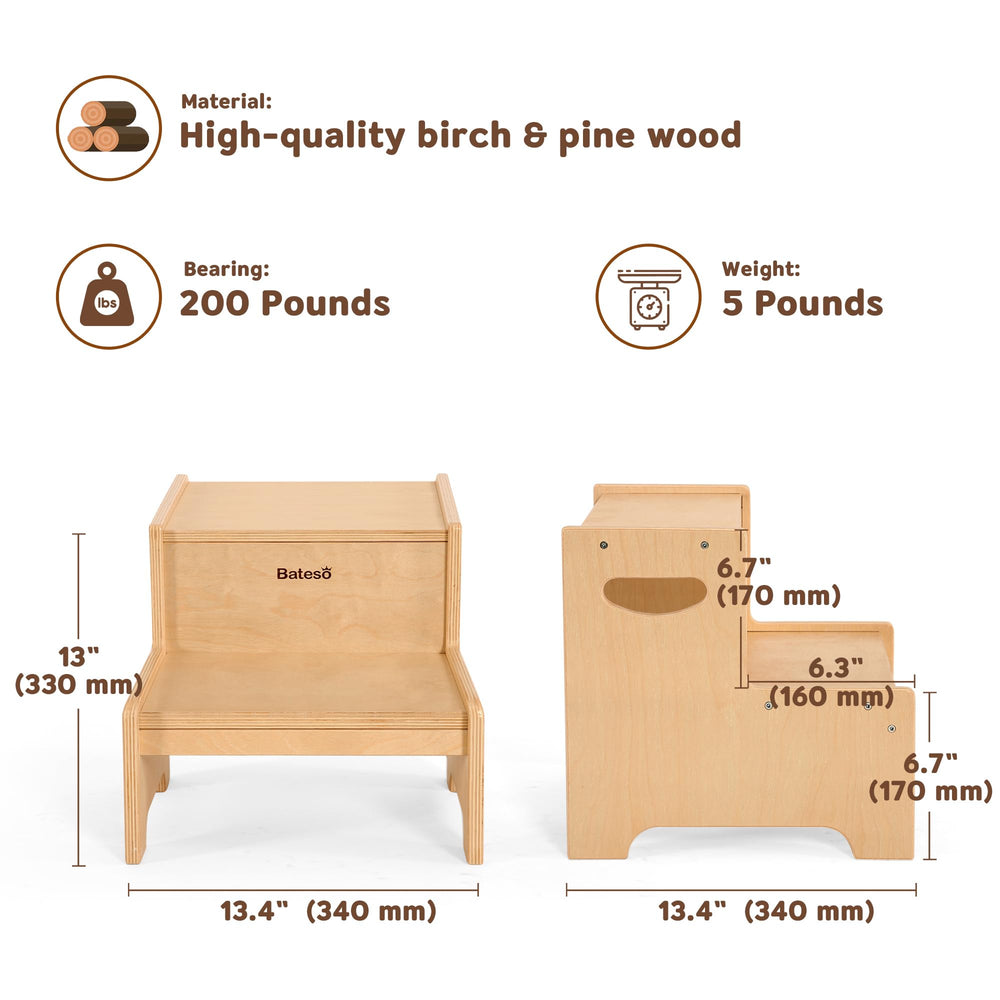 Bateso step stool handles aid safe gripping for toilet and sink access.